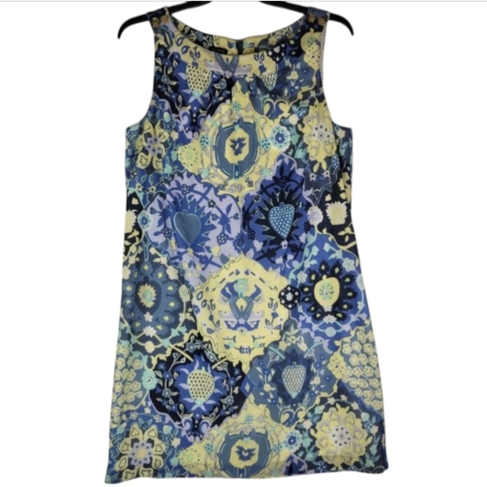 Talbots Blue and Yellow Patterned Midi Dress